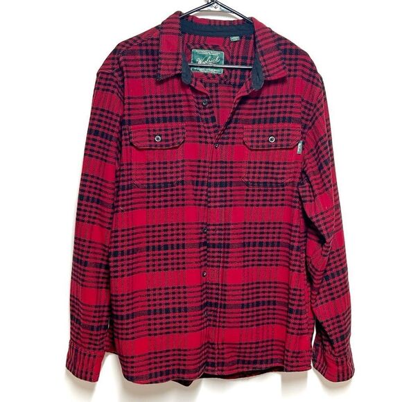 Woolrich Shacket Cotton Red Heavy Flannel Shirt Red Grid Plaid XL - Picture 1 of 5